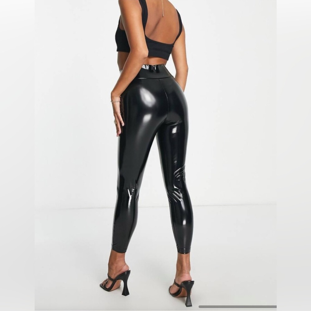 Miss Selfridge Shiny Black Vinyl Leggings - Picture 2 of 8